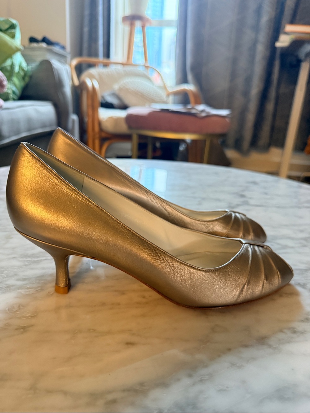 Stuart Weitzman Metallic Gold Low Heel Pumps
